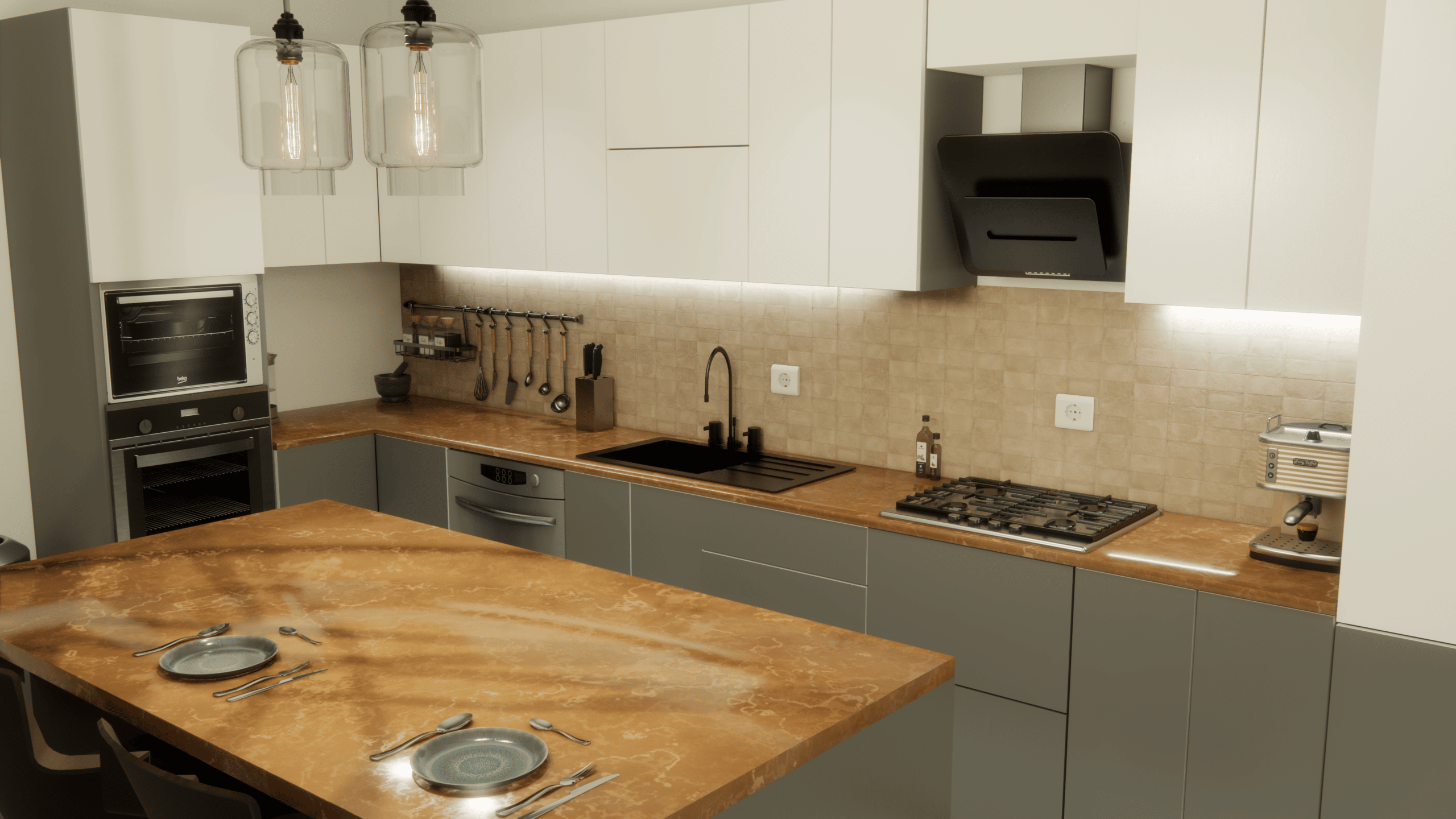 Een 3D-render of visualisatie van je keuken om een vlotte verkoop van je huis of appartement te bewerkstelligen.